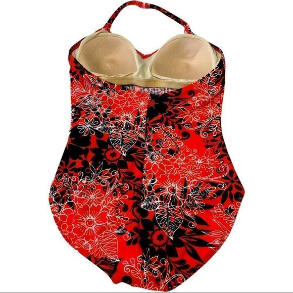 Catalina Orange Textured/Ribbed Floral Black&White Print 1-Piece Swimsuit Sz 2X - Picture 7 of 14